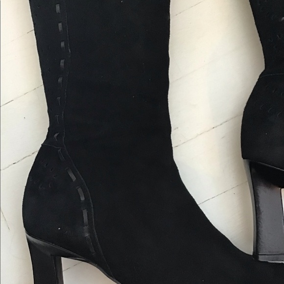 Womens Vintage Suede Laser cut Heeled Dress Boots - Picture 10 of 11